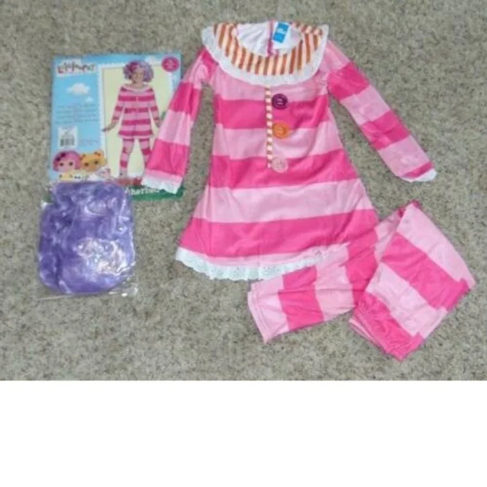 Rag Doll Lalaloopsy & Wig Halloween Costume 4/6 Pajamas Pillow Featherbed 3 Pc
